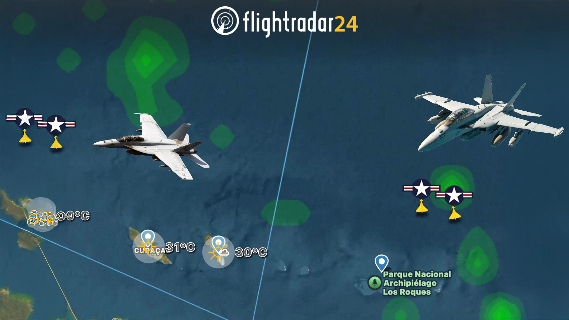 Jet Militar di Merca F-18 Super Hornet y Boeing 18G-Growler bulando serca di Aruba y Boneiro