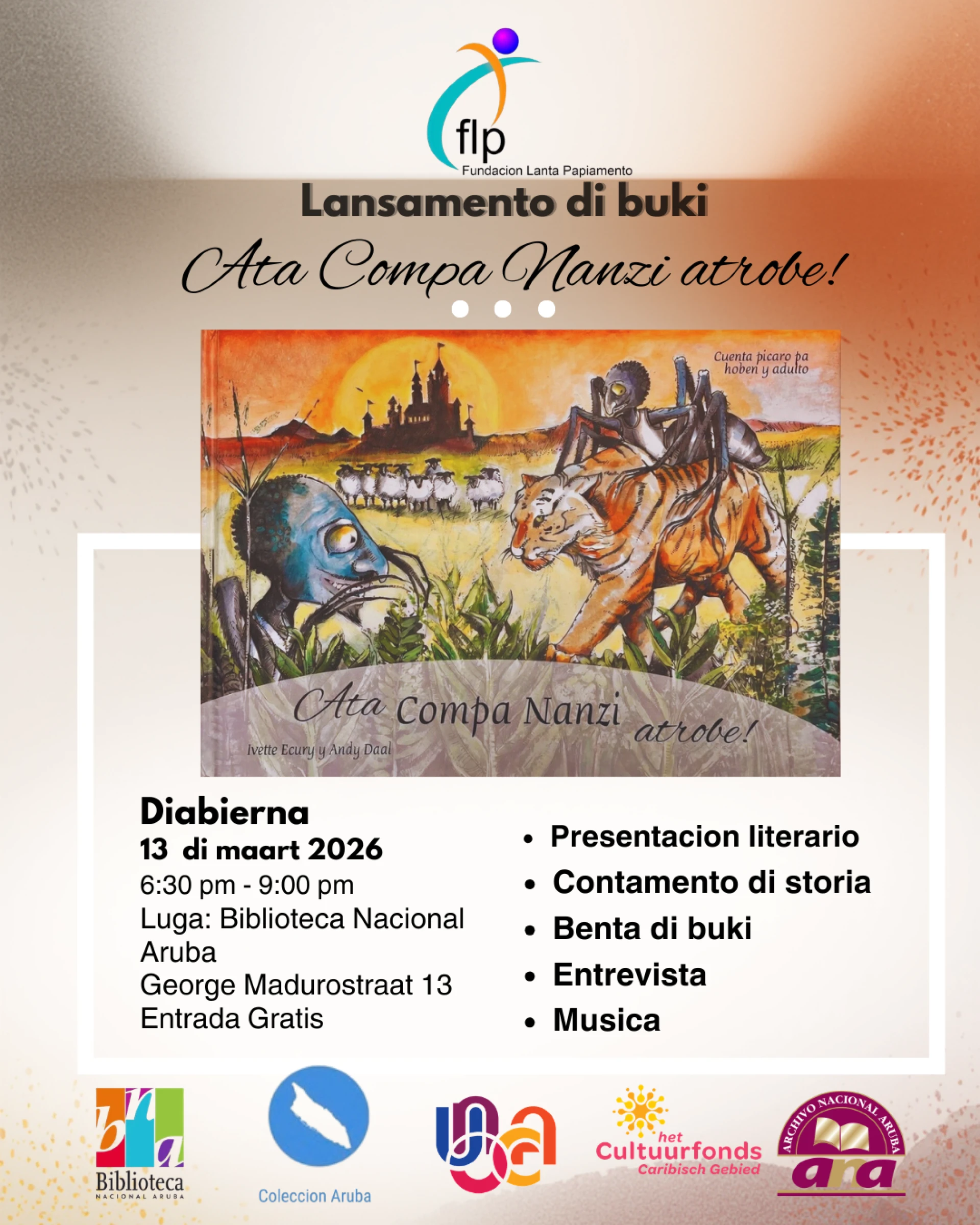 Fundacion Lanta Papiamento ta invita comunidad pa lansamento di e buki ‘Ata Compa Nanzi atrobe!’